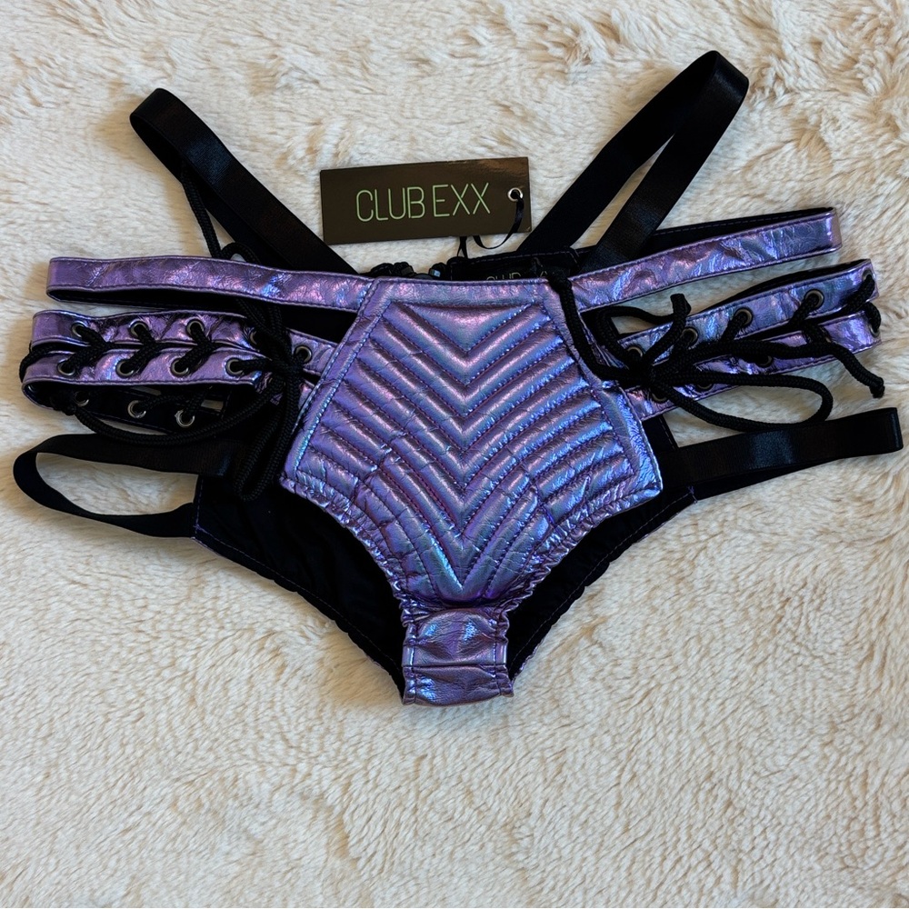 Dolls Kill Club Exx Iridescent Purple Strappy Bikini Bottoms